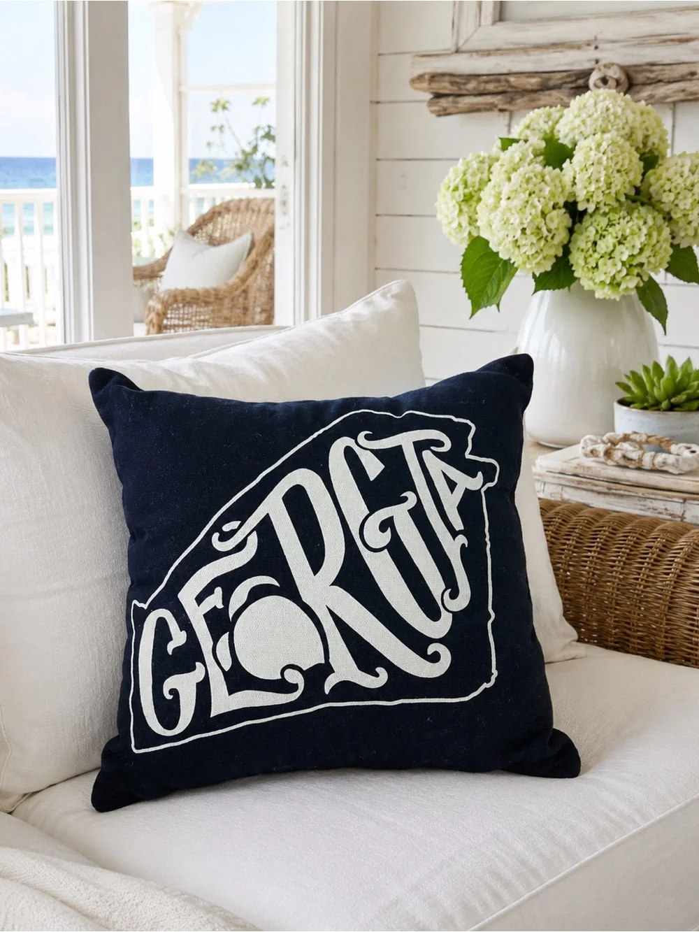 Primitives by Kathy Georgia Peach Throw Pillow Black Cream Travel Decor 10x10‎